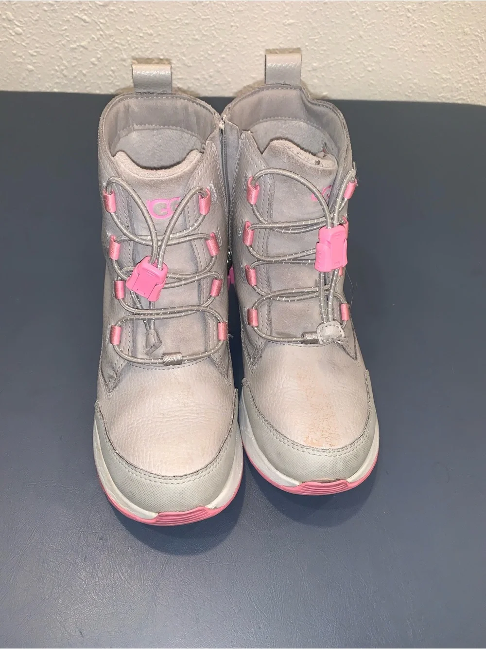 UGG Kids Gray and Pink Lace-Up Winter Boots
